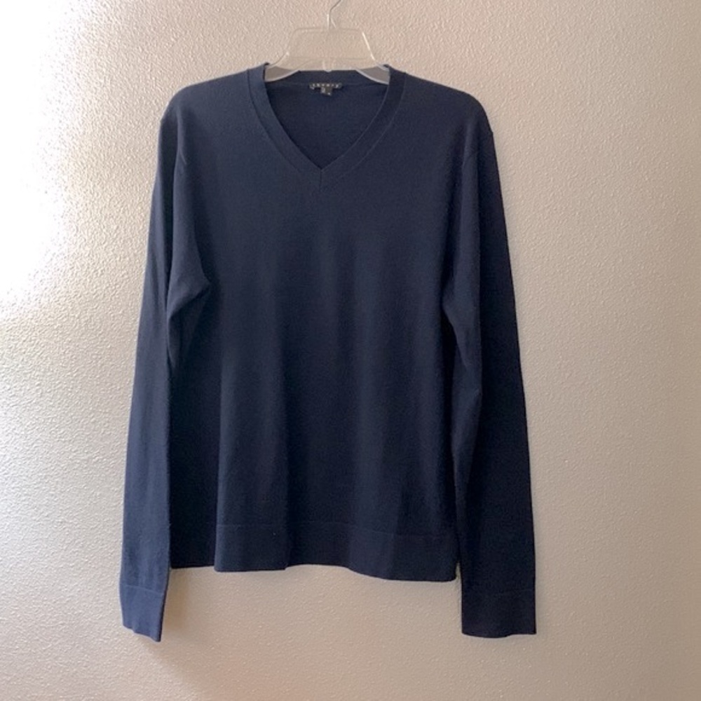 THEORY leimans cashmere/cotton blend fine knit sweater Vneck long sleeves men M
